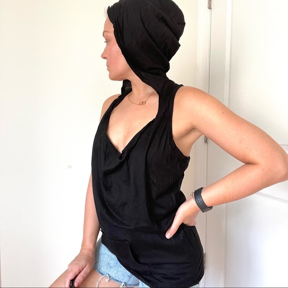 MEETING Draped Front Racer Bach Hooded Tank with Kangaroo Pocket - Picture 2 of 12